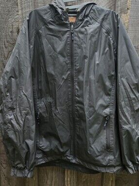 Cold Storage Mens Lg Windbreaker Jacket Hood Mesh Lined Full Zip Dark Green